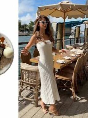 Agua Bendita Cream Strapless Knit Midi Dress